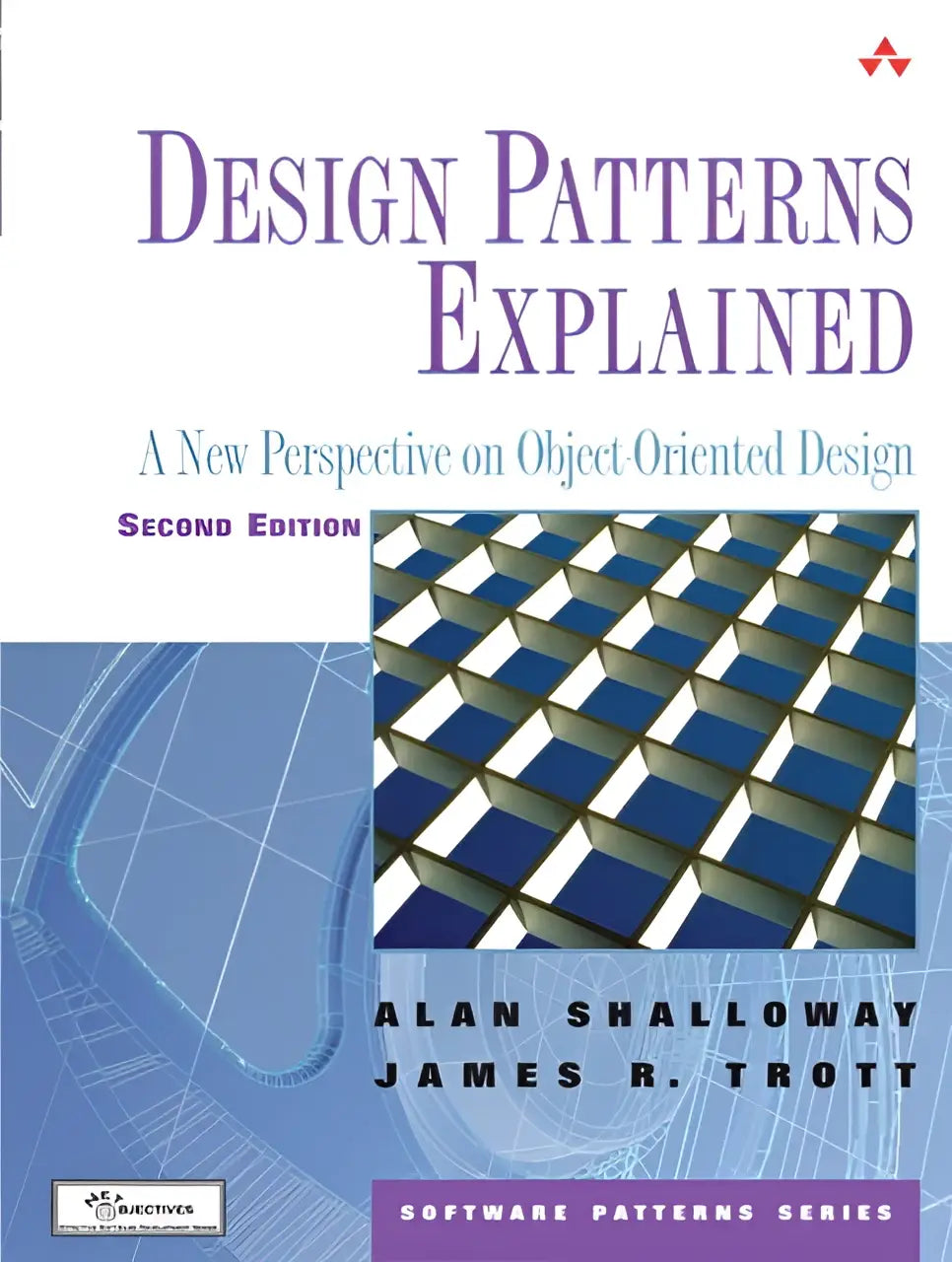 De boekcover van design patterns explained door alan shalloway en james r toont een overzicht van design patterns in objectgeoriënteerd ontwerp