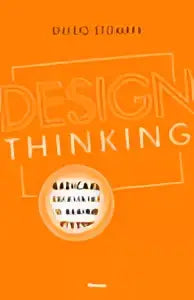Orange boekomslag design thinking met vet witte tekst en cirkelvormig element door guido stompff koninklijke boom uitgevers