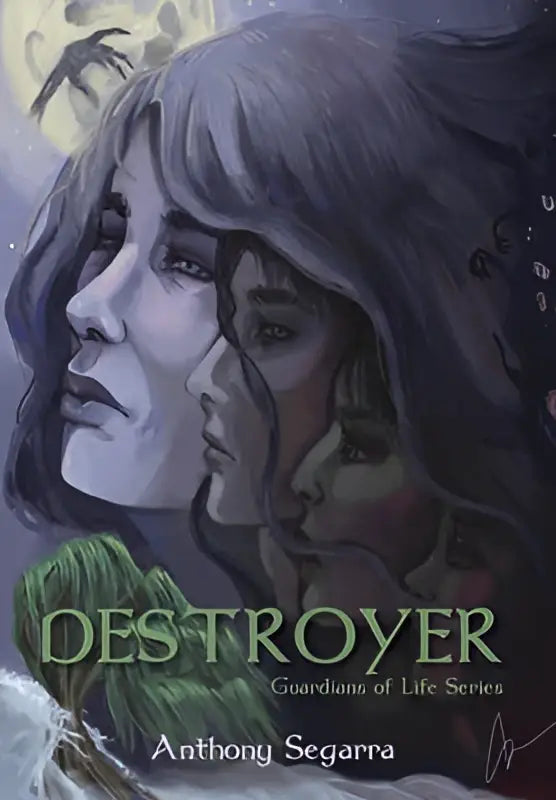 De omslag van destroyer life series boek toont drie vrouwenprofielen tegen een maanverlichte palmachtergrond