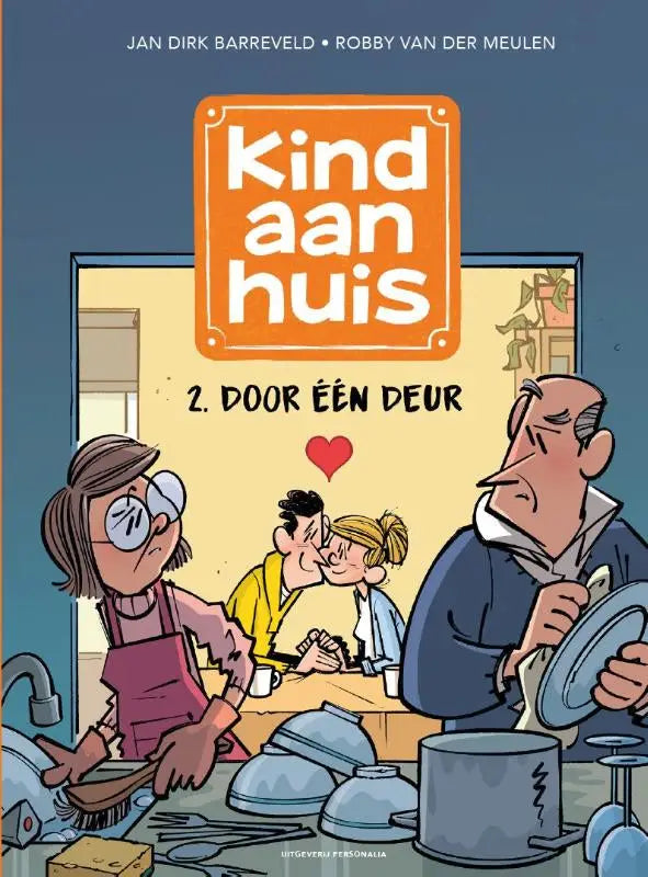Oranje boekcover van jan dirk barreveld met witte tekst kind aan huis 2 uit door een deur serie