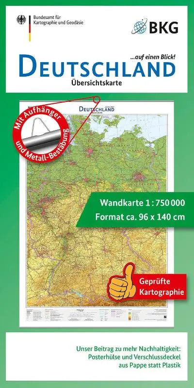 Deutschland auf einen Blick! Übersichtskarte 1:750 000 mit Aufhänger und Bestäbung - Übersichtskarte 1:750 000 mit Aufhänger und Bestäbung