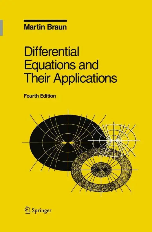 Helder gele boekomslag met zwarte geometrische illustraties van differential equations en applied mathematics door martin braun