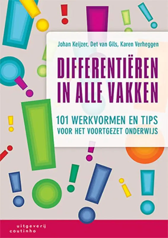 Boekcover Differentiëren in alle vakken met kleurrijke geometrische vormen en uitroeptekens