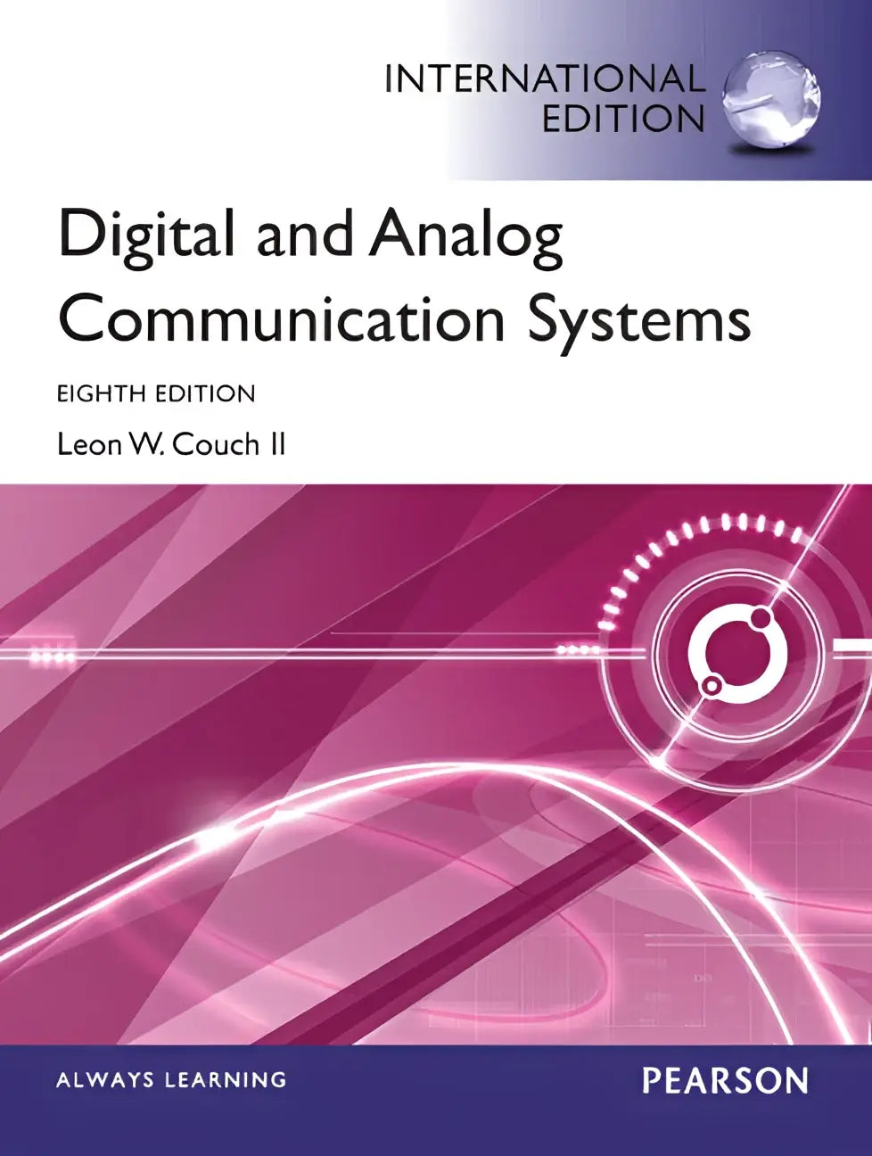 Pink en paarse gradient omslag van het leerboek digital and analog communication systems voor second and third communication systems by leon w
