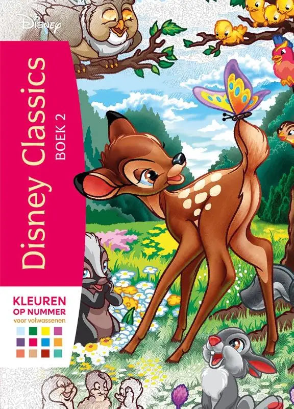 Disney classics boek 2 met kleurrijke bambi illustratie en bloemen voor volwassenen kleur op nummer schilderboek