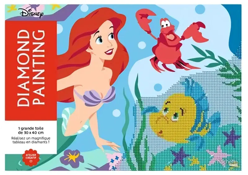 Disney de kleine zeemeermin diamond painting set met levendige onderwaterscène met ariel, krab en vissen