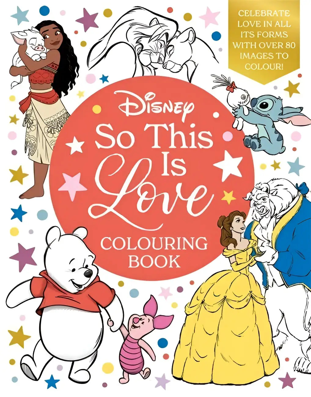 Disney so this is love colouring book met moana stitch belle en het beest in een levendig ontwerp vol sterren