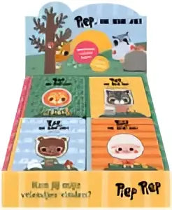 Kleurige kinderboeken display piep met zachte kaft en verstoppertje spelen thema en geluidenboek in combinatie