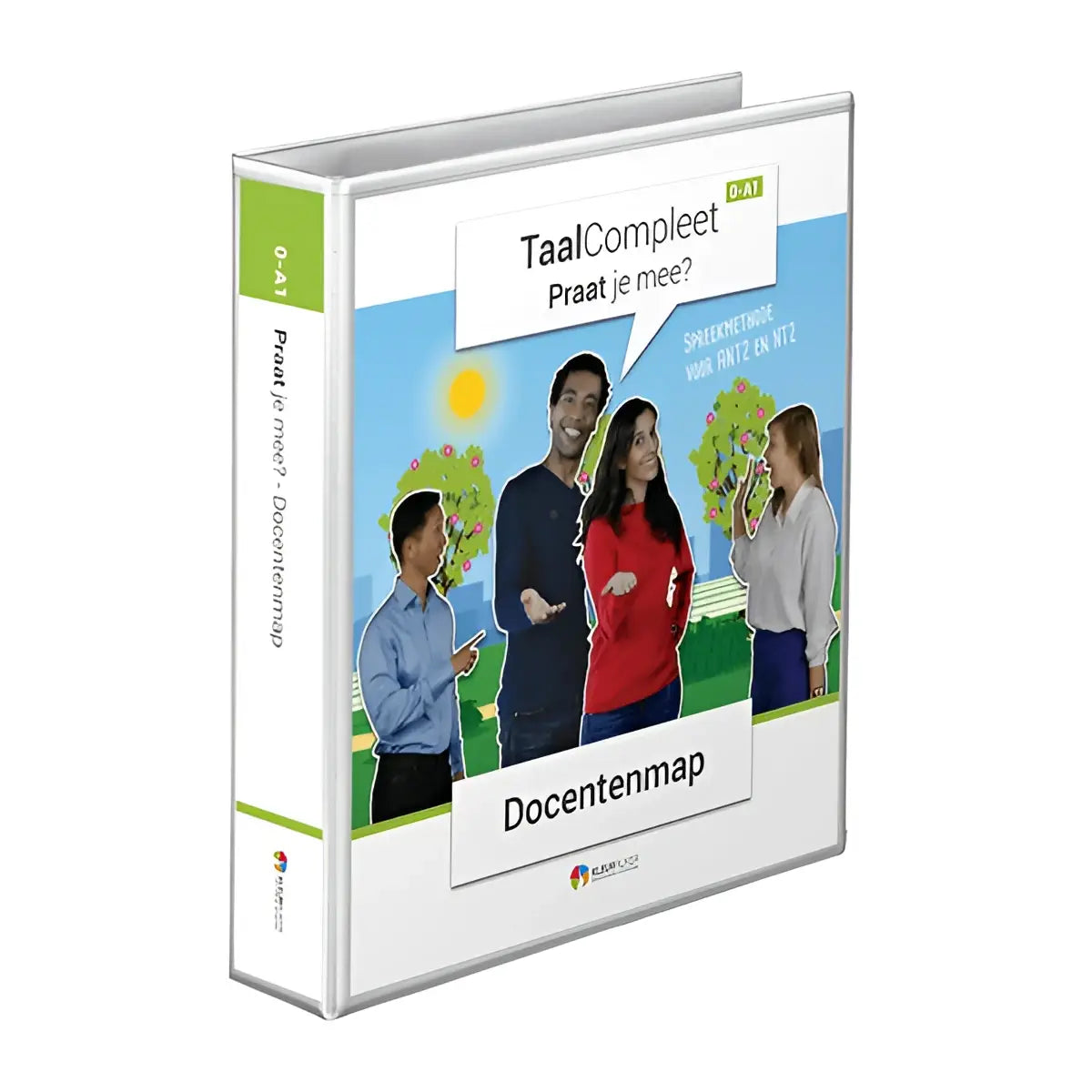 Wit-groene educatieve werkmap taalcompleet praat je mee met geïllustreerde personages voor docenten gebruik