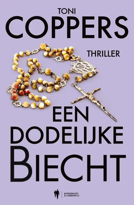 Een zilverkleurige rozenkrans met crèmekleurige en roodbruine kralen bij dodelijke biecht van liese meerhout