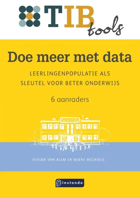 Gele boekomslag van doe meer met data met zwarte tekst en witte schooltekening voor beter onderwijs