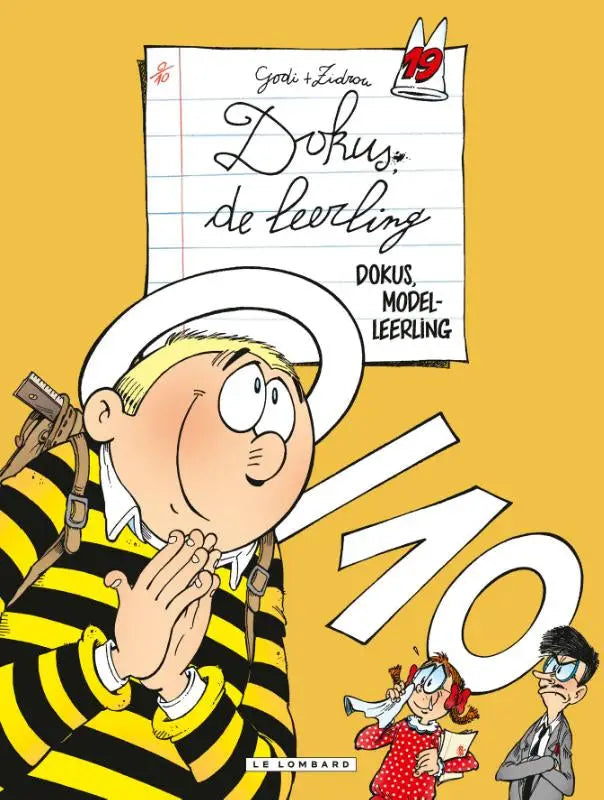 Gele en zwarte gestreepte bijen thema comic cover met karakter dokus in schooluniform voor strips algemeen
