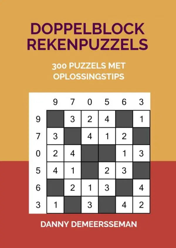 Boek doppelblock rekenpuzzels met 300 wiskundige puzzels en oplossingstips op oranje en rode omslag