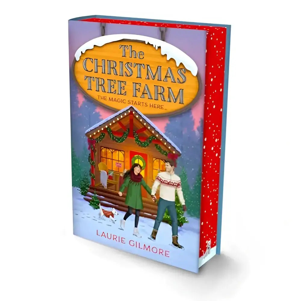 De kerstboom farm boek door laurie gilmore toont een feestelijke cover in de dream harbor deluxe editie