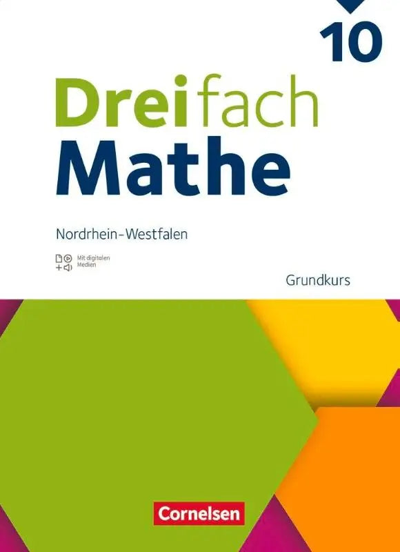 Cover van dreifach mathe 10 schuljahr grundkurs nordrhein westfalen met digitale hulp en kleurrijk ontwerp