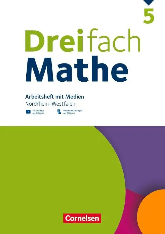 Groen en paars geometrisch ontwerp oefenboek voor dreifach mathe 5 met mediatheek en und interaktiven oefeningen