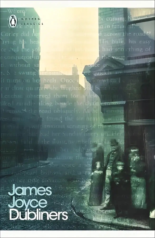 Vintage paperback cover of james joyces dubliners with sepia illustrations highlighting dublin life and short stories