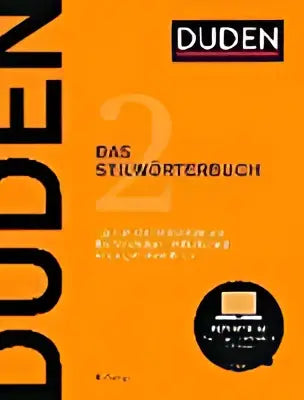 Der duden 12 banden 2 stilworterbuch met oranje kaft en zwart lettertype inclusief audiocontent-embleem