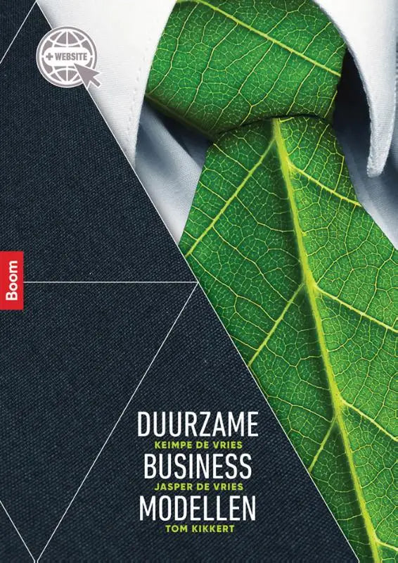 Een groene das met bladmotief en gedetailleerde nerven tegen een donkerblauwe achtergrond duurzame businessmodellen tom kikkert koninklijke boom uitgevers