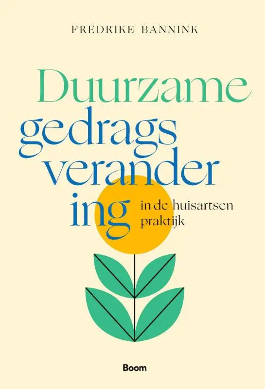 Boekcover duurzame gedragsverandering in de huisartsenpraktijk handboek met minimalistisch design en groene accenten