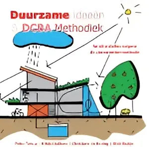 Illustratie van een blauw-wit gebouw met groene bomen in dcba methodiek voor duurzame ideeën non-fictie professioneel