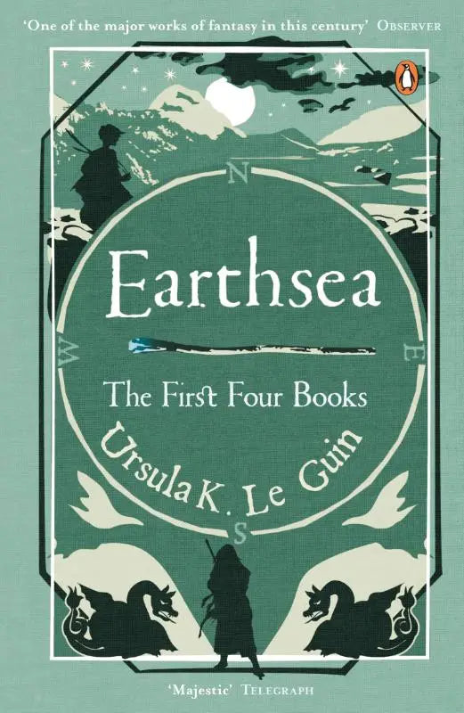 Groen boekomslag van earthsea the first four books door ursula k met de eerste vier boeken uit de earthsea-serie