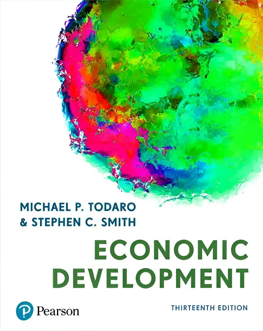 Kleurige abstracte wereldbol illustratie op de voorkant van het pearson leerboek economic development dertiende editie
