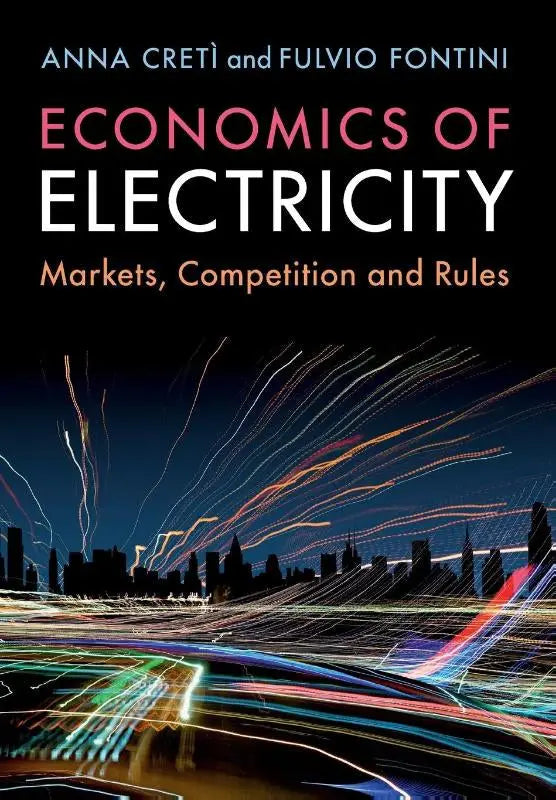 The book cover of economics of electricity features a dynamic night cityscape illustrating the economic behind electricity markets