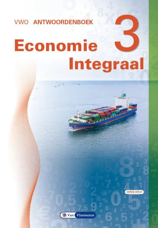 Blauw omslag met oranje en witte tekst en afbeelding van een containerschip voor economie integraal product