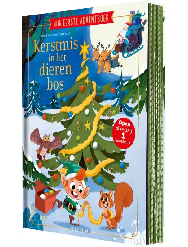 Een kleurrijk kinderboek Mijn eerste adventboek kerstmis in het dierenbos met feestelijke kerstillustraties