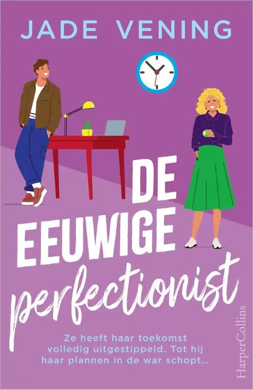 Paars boekcover met illustratie van man en vrouw en titel eeuwige perfectionist van jade vening over war schopt