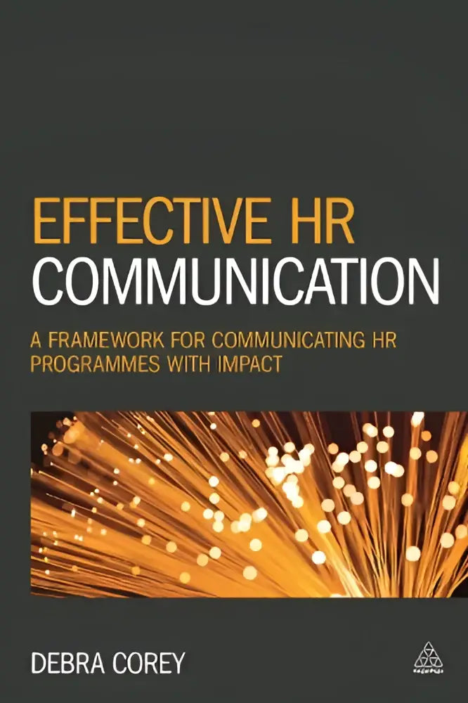 De boekcover van Effective HR Communication toont de titel in goud en wit op een donkergrijze achtergrond met een framework voor communiceren