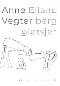 Eiland berg gletsjer product met zwart-wit lineaire tekening van gestileerde paarden in beweging