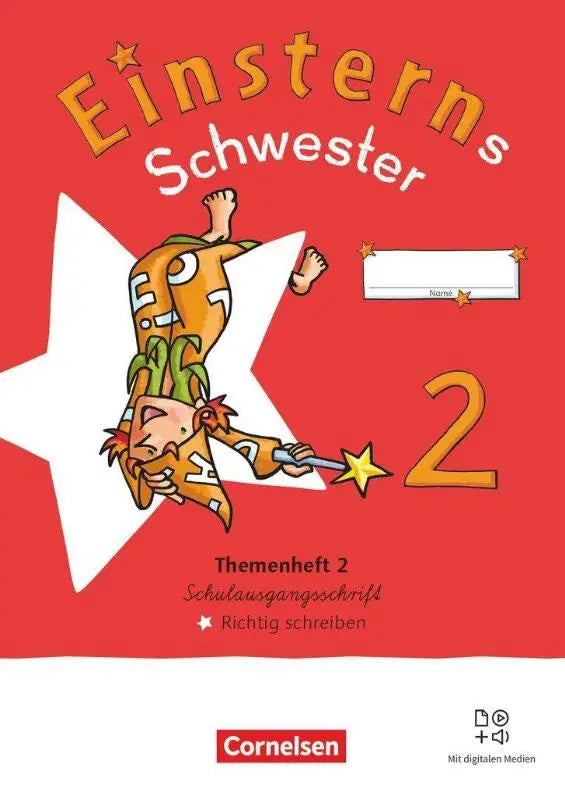 Rode kaft van einsterns schwester 2 schuljahr themenheft met cartoonfiguur en groene haren voor sprache und lesen