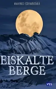Volledige maan gloeit boven donkere, ruige bergen onder een diepblauwe hemel in eiskalte berge