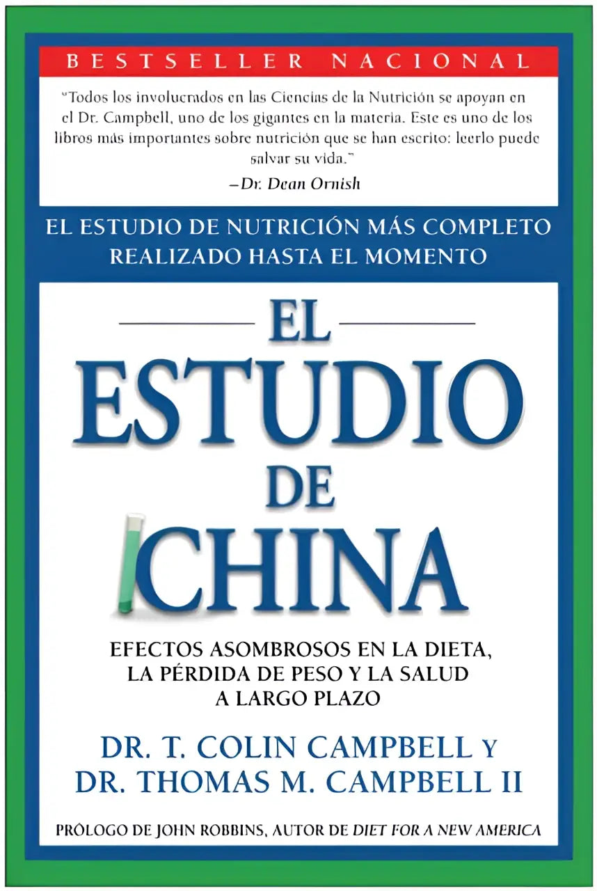 De boekcover van el estudio de china toont blauwe letters op wit met groene randen en benadrukt nutricion mas completo