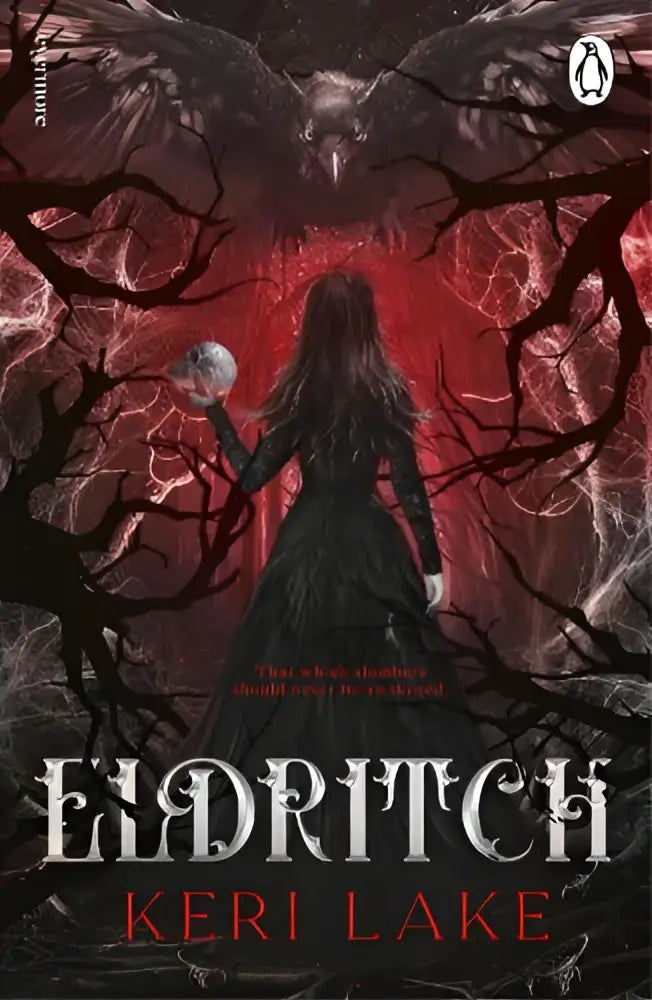 The dark gothic book cover of eldritch by keri lake highlights a fantasy romance van penguin in romantische fantasy stijl