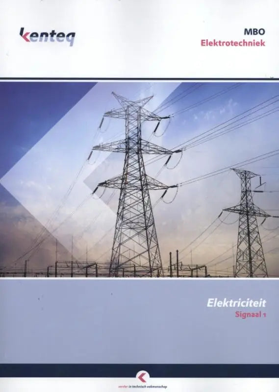 Elektriciteit boek met metalen rasterontwerp van twee elektriciteitspylonen tegen een verloopkleurige lucht