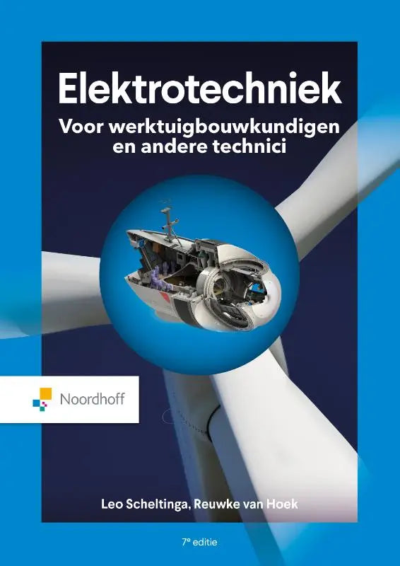 Elektrotechniek tekstboek blauw met circulaire doorsnede illustratie van mechanisch onderdeel door leo scheltinga voor hoger onderwijs informatica hoger onderwijs