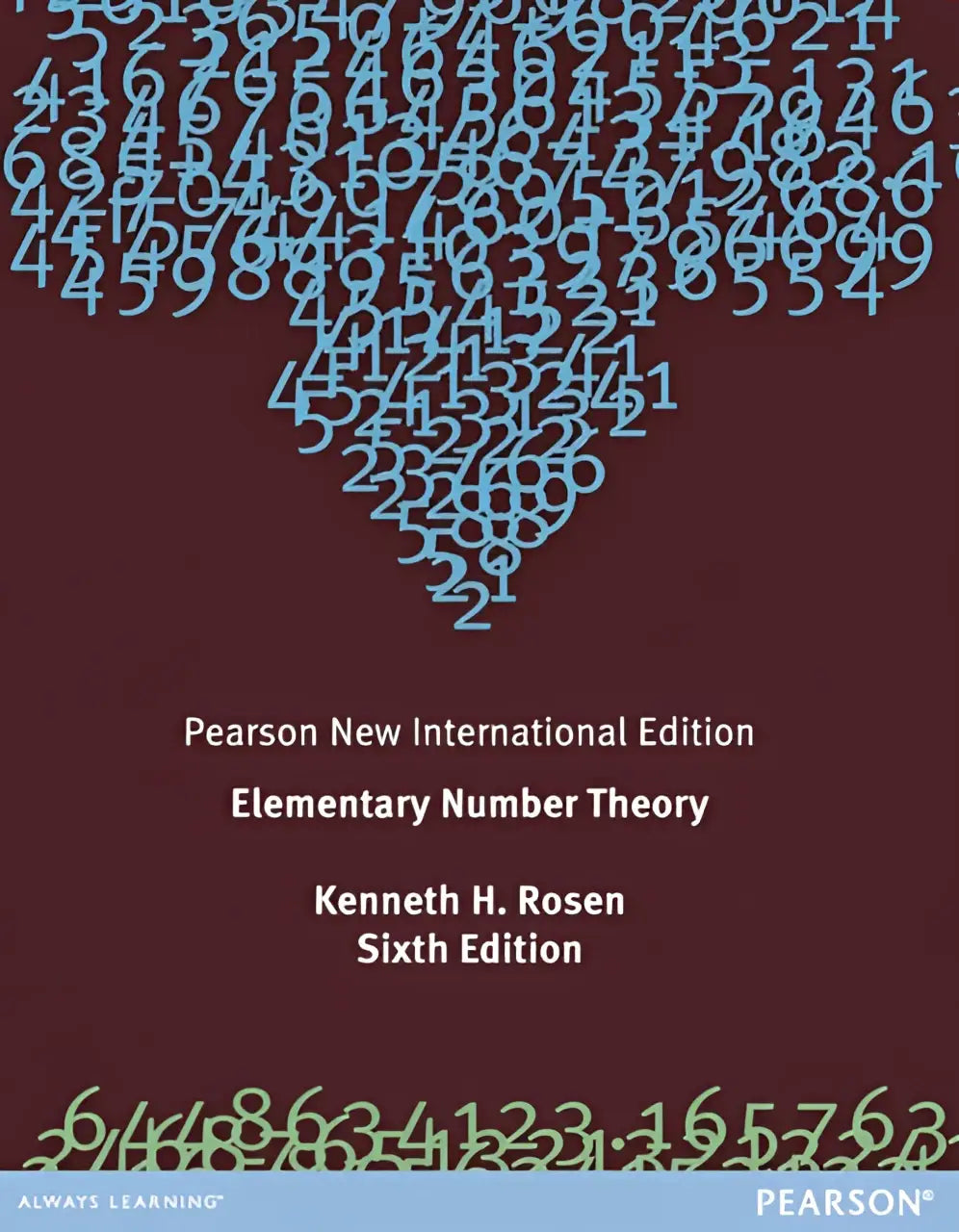 Maroon textbook titled elementary number theory by kenneth h with light blue and green number patterns forming a heart