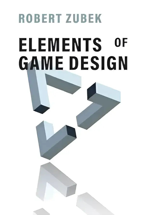 Grijs geometrisch ontwerp op de omslag van robert zubeks boek elements of game design productontwerp
