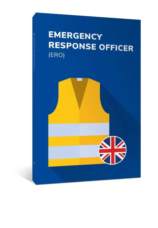 Blauw boek omslag met gele high-visibility vest en union jack voor emergency response officer ers