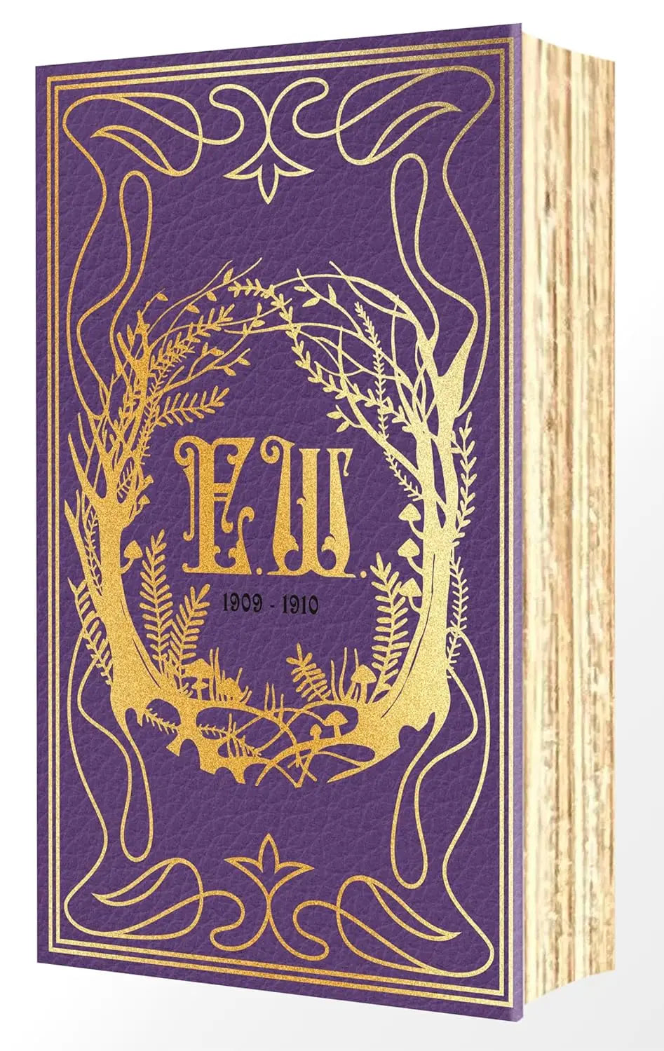 Paarse leren editie van emily wilde encyclopaedia of faeries deluxe edition met goudfolie art nouveau ontwerp