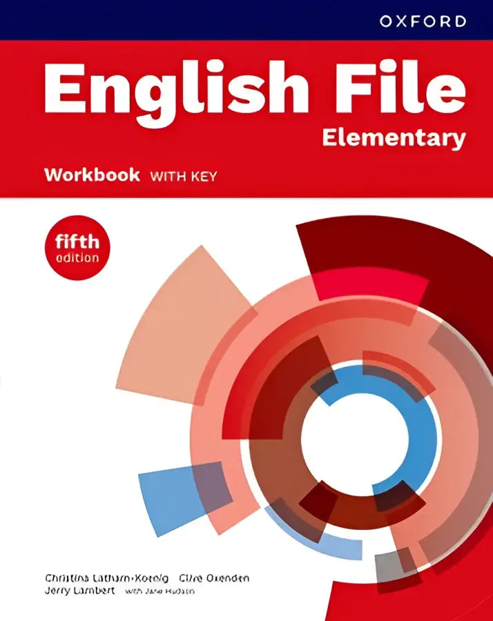 Engelse file 5th edition elementary workbook met sleutel en roodblauw geometrisch ontwerp cover