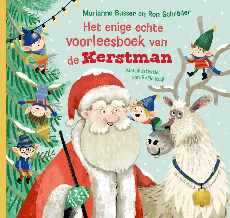 Rode en witte kerstmanfiguur met een pluizige baard in het enige echte voorleesboek van de kerstman