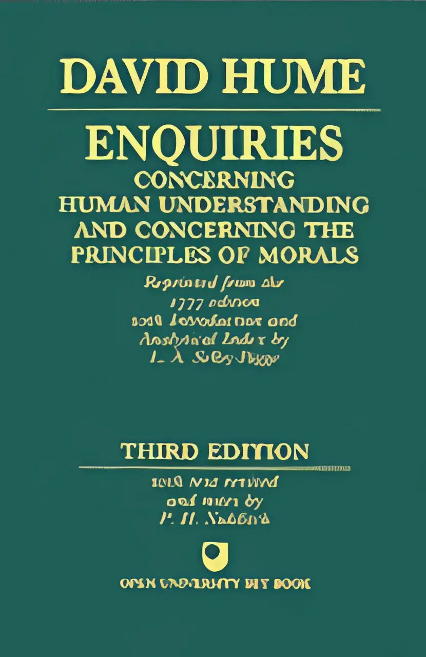 Groen hardcover boek met de titel enquiries concerning human understanding en concerning the principles of morals door david hume