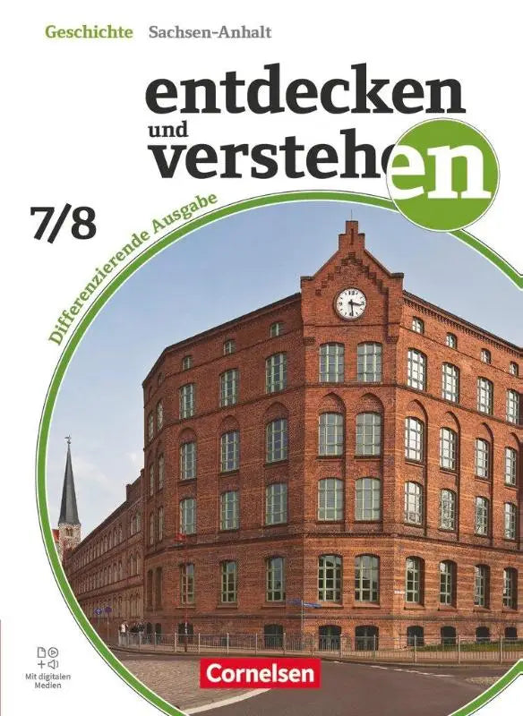 Rood baksteen gebouw met bogen ramen en een klokkentoren voor het ontdekken en begrijpen geschiedenisschoolboek band 2