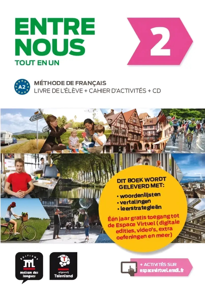 Entre nous 2 tout en un versie talenland student frans leerpakket met kleurrijke reizen en leren cover inclusief cd