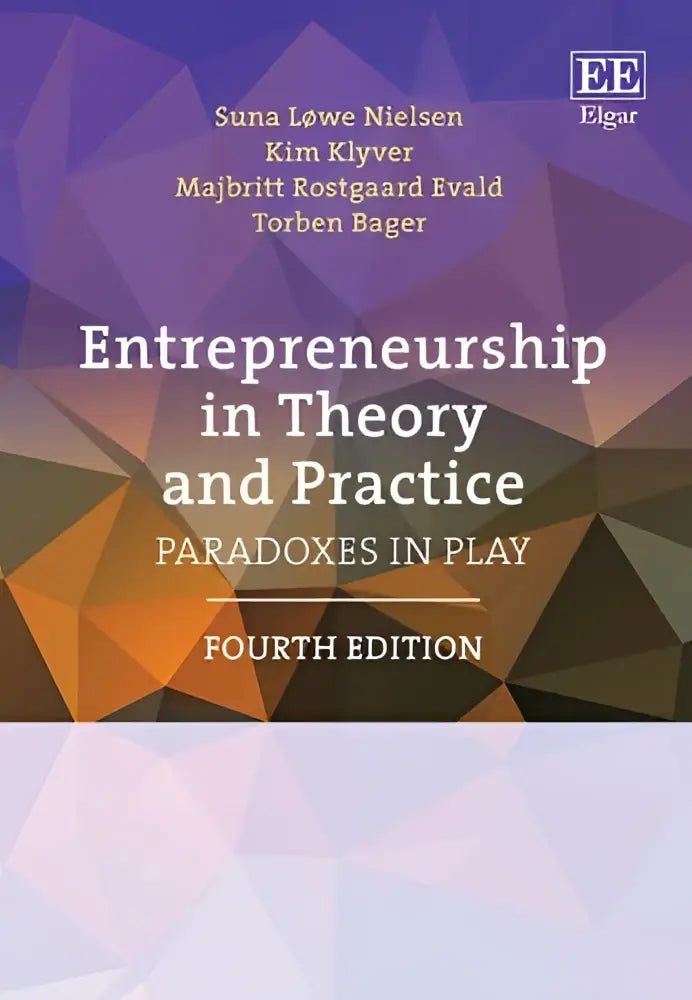 The book cover of entrepreneurship in theory and practice fourth edition features a geometric design in purple orange and brown