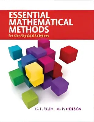 The book cover of essential mathematical methods for the physical sciences features colorful geometric cubes promoting worked examples and self-test questions